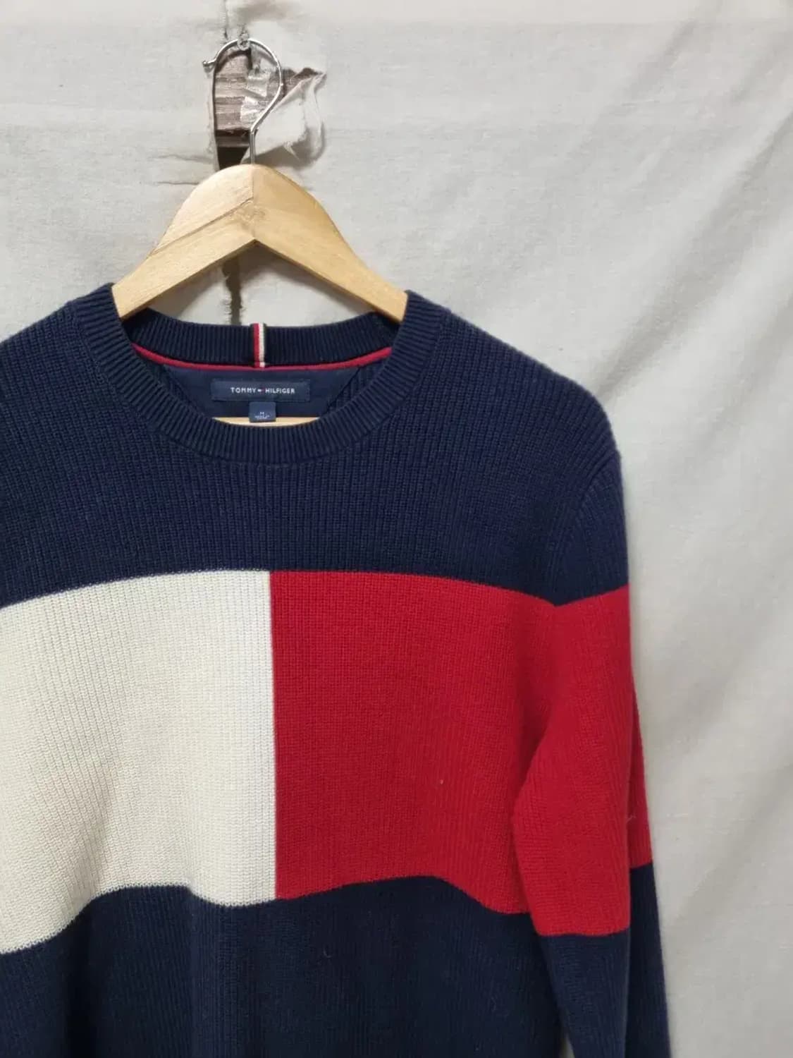 타미힐피거 삼색 컬러 블록 니트 M 상품이미지3