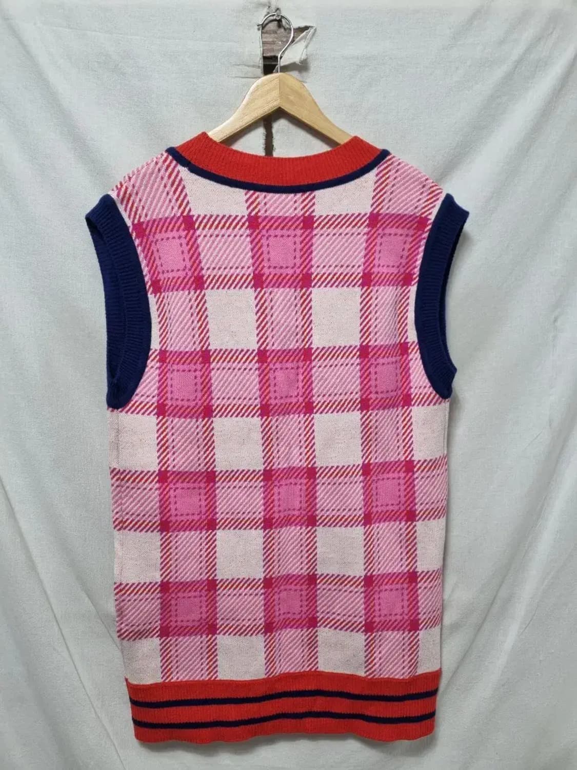 럭키슈에뜨 핑크 체크 니트 원피스 F 상품이미지2