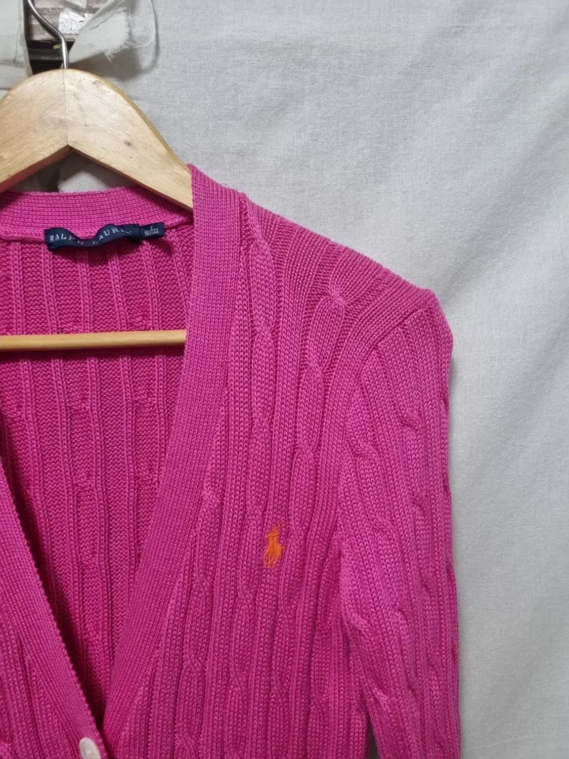 폴로 랄프로렌 핑크색 케이블 가디건 S 상품이미지3