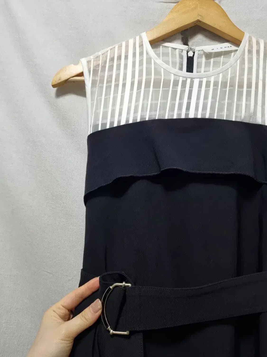 it MICHAA 미샤 블랙 벨트 A라인 체크 탑 원피스 XS 상품이미지2