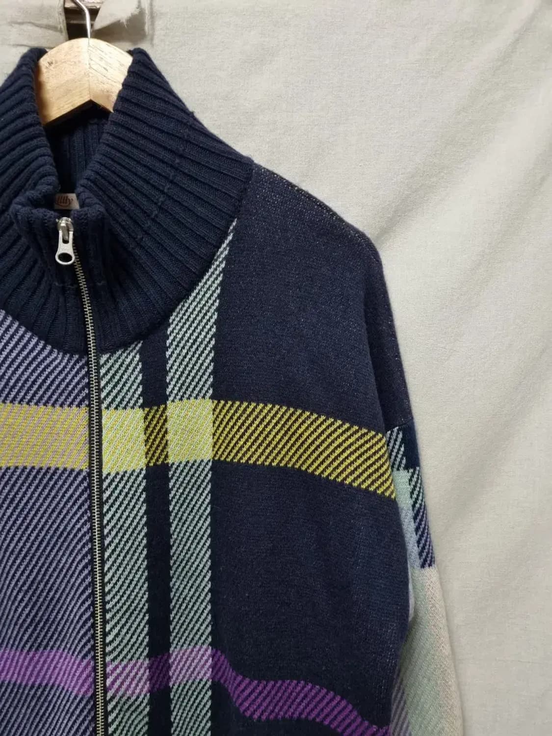 오일릴리 체크 패턴 니트 가디건 S 상품이미지3