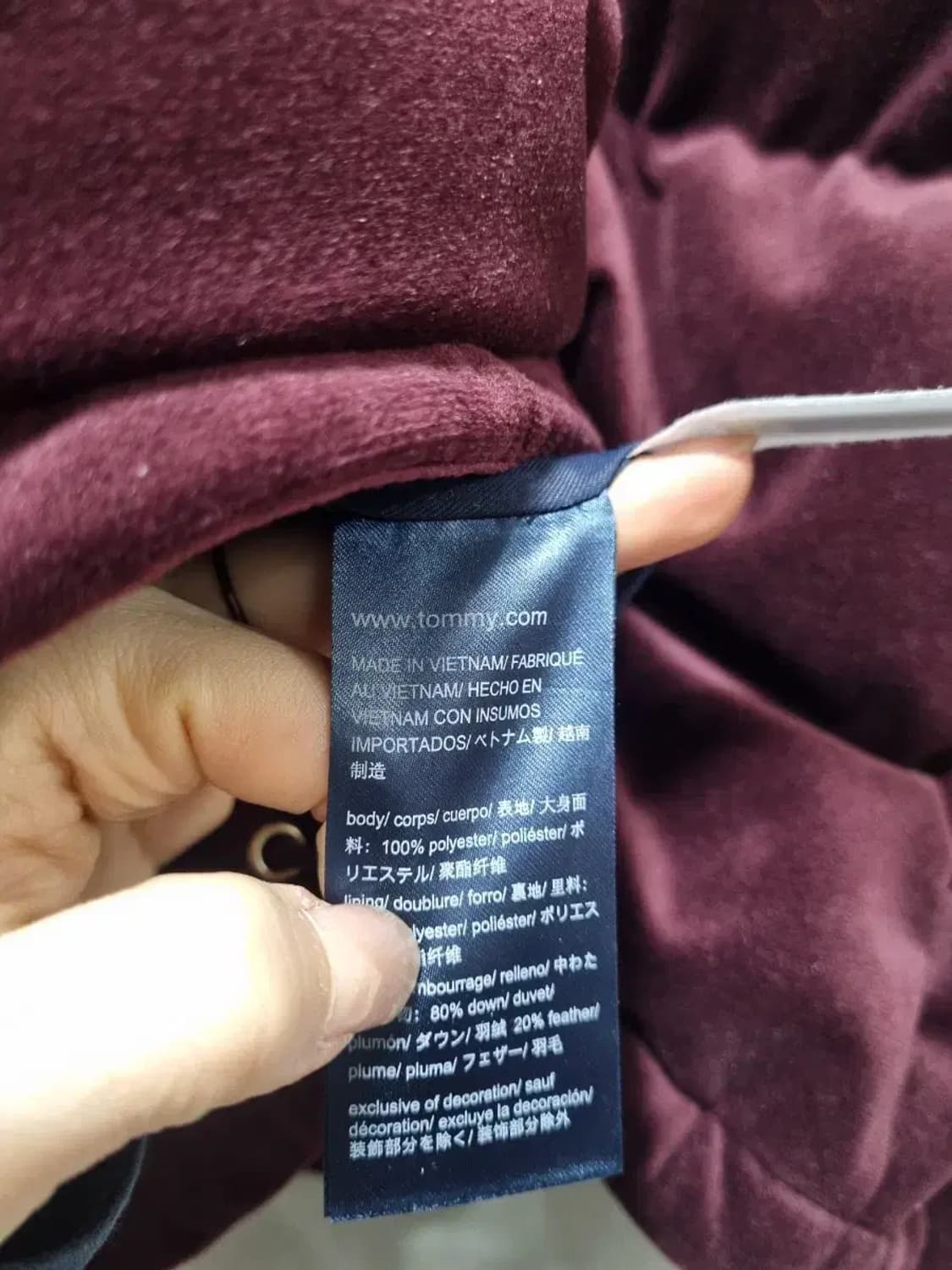 타미힐피거 벨벳 패딩 버건디 S 상품이미지5
