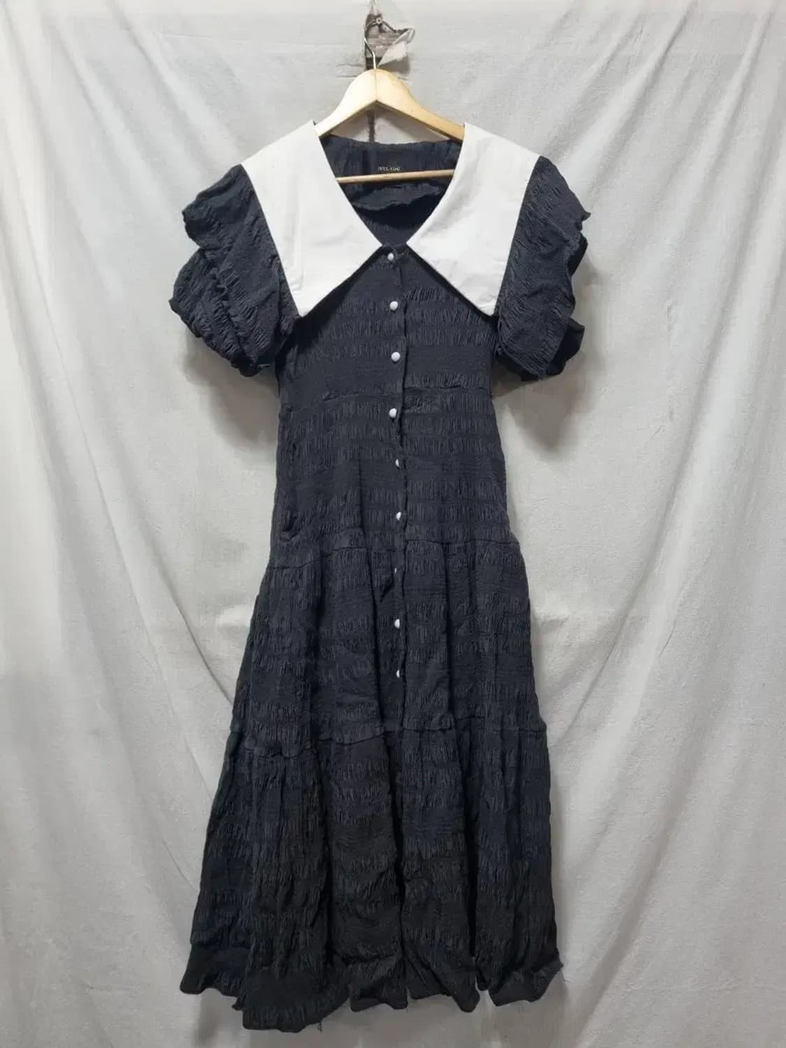 줄로그 화이트 빅카라 블랙 롱 원피스 L 상품이미지1