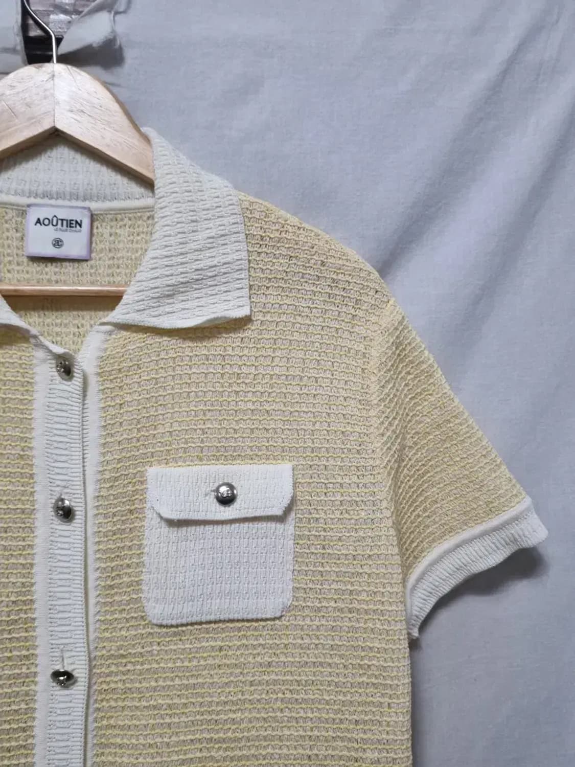 AOUTIEN 옐로우 반팔 카라 니트 가디건 상품이미지3