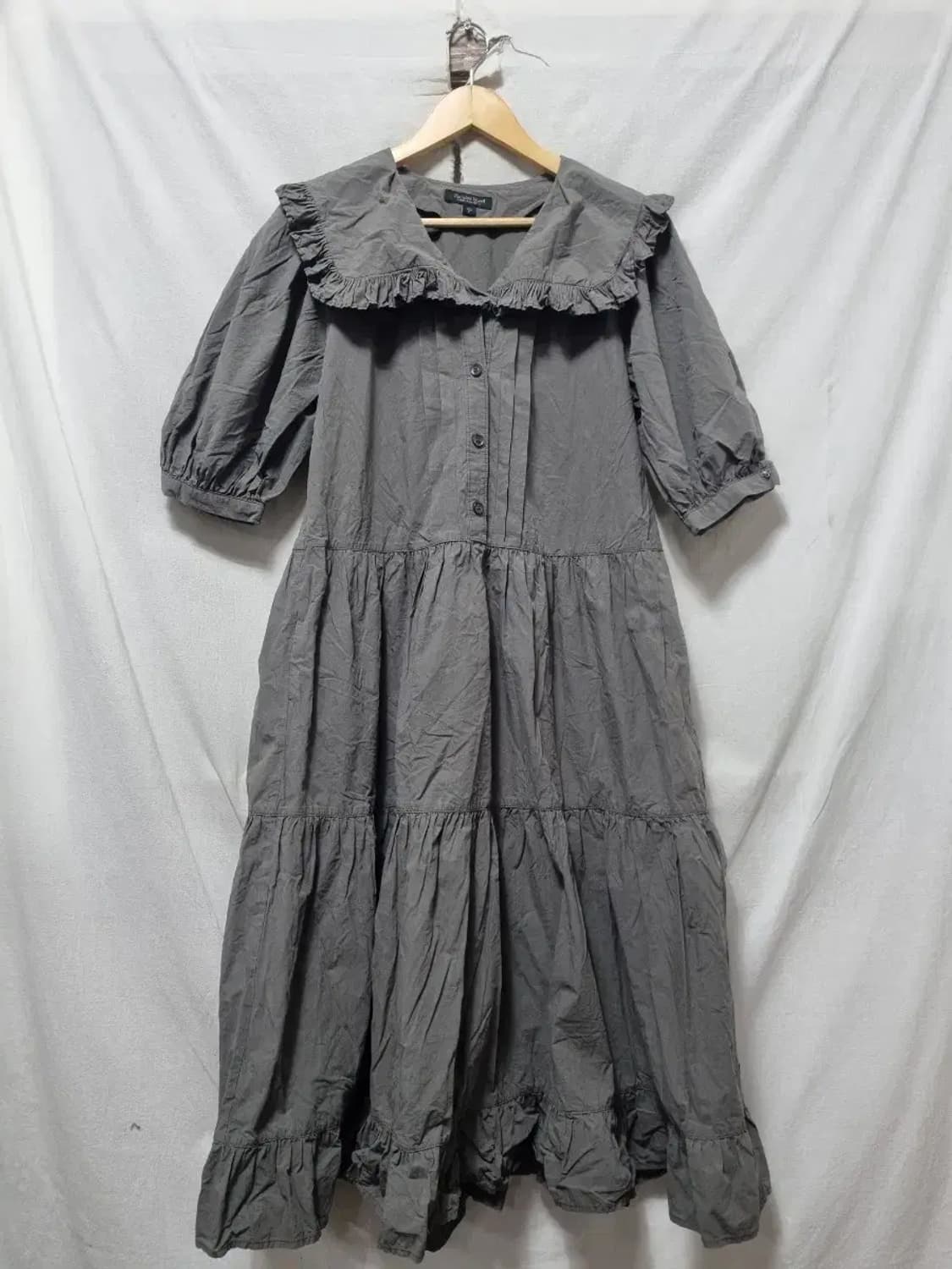 써스데이아일랜드 카키그레이 프릴 칼라 롱 원피스 S 상품이미지1