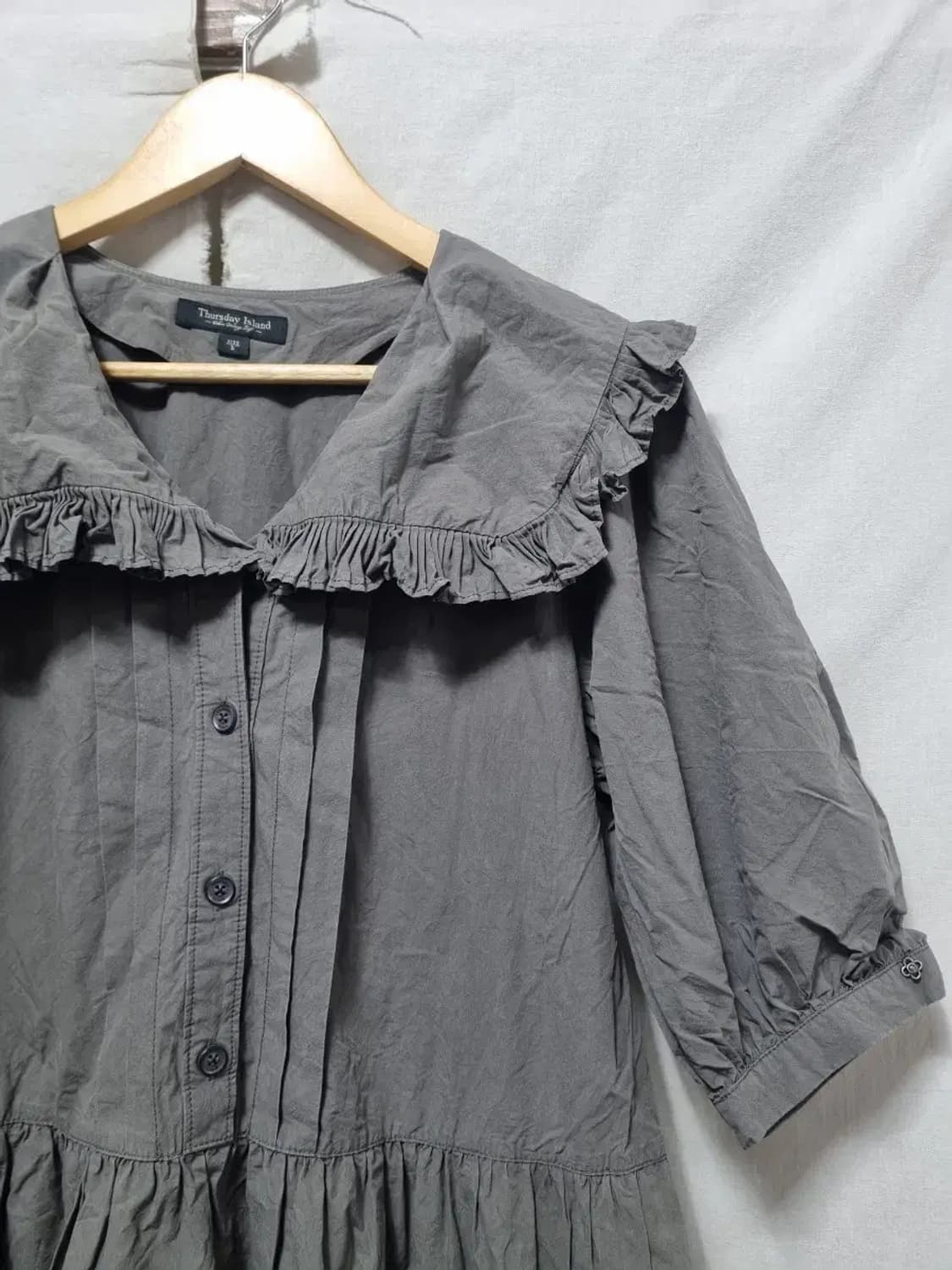 써스데이아일랜드 카키그레이 프릴 칼라 롱 원피스 S 상품이미지2