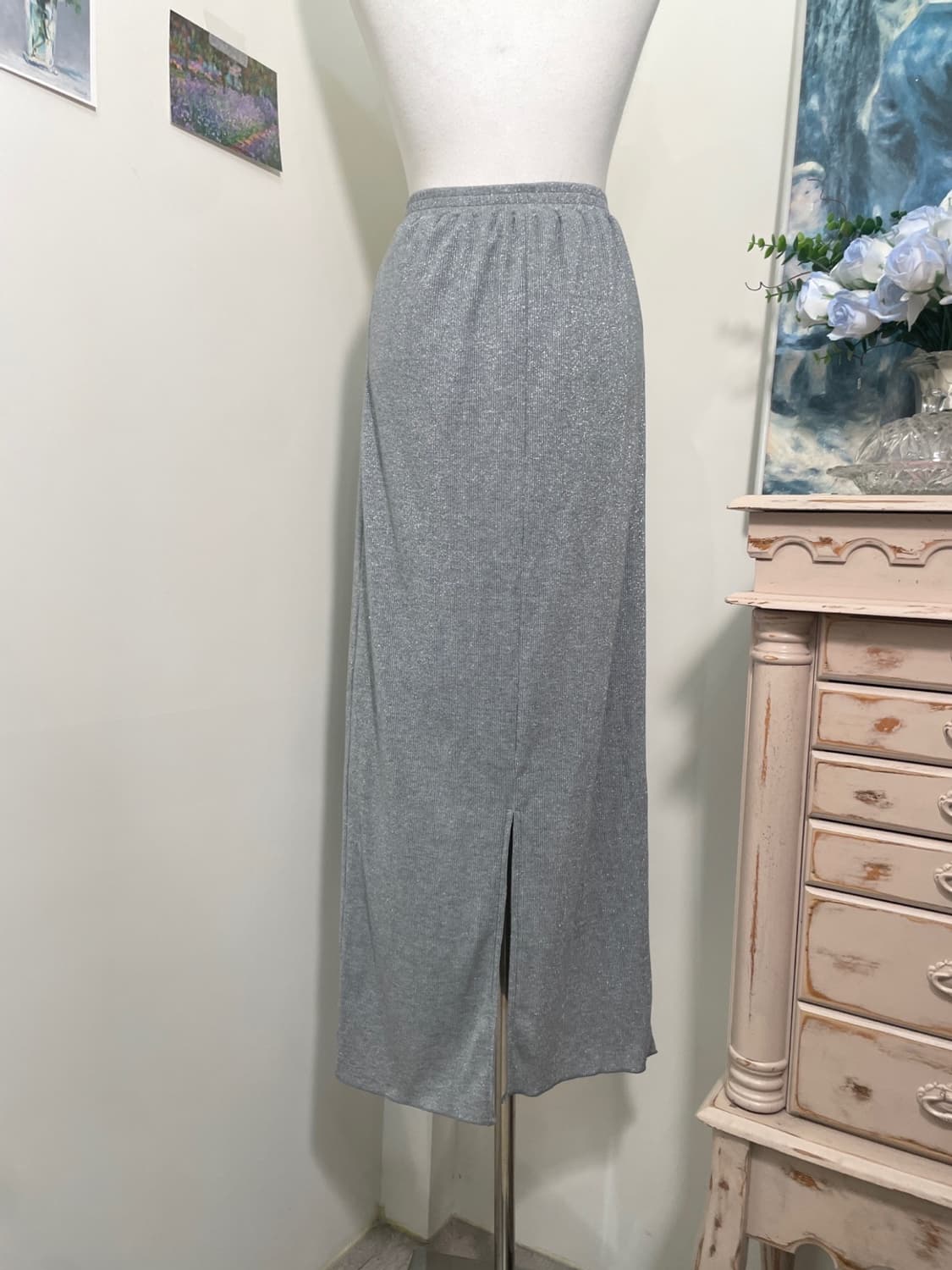 gray glitter long banding knit skirt 상품이미지4