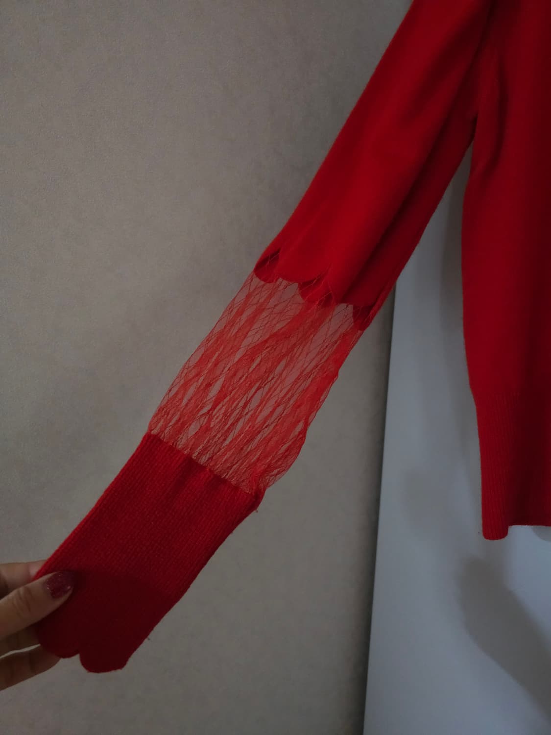 EGOIST 빨간색 레이스 소매 니트 상품이미지3