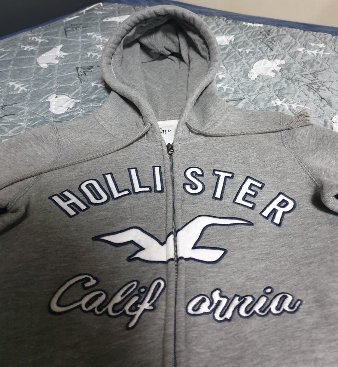 홀리스터 2선 암밴드 기모 후드짚업 그레이 (S) 상품이미지2