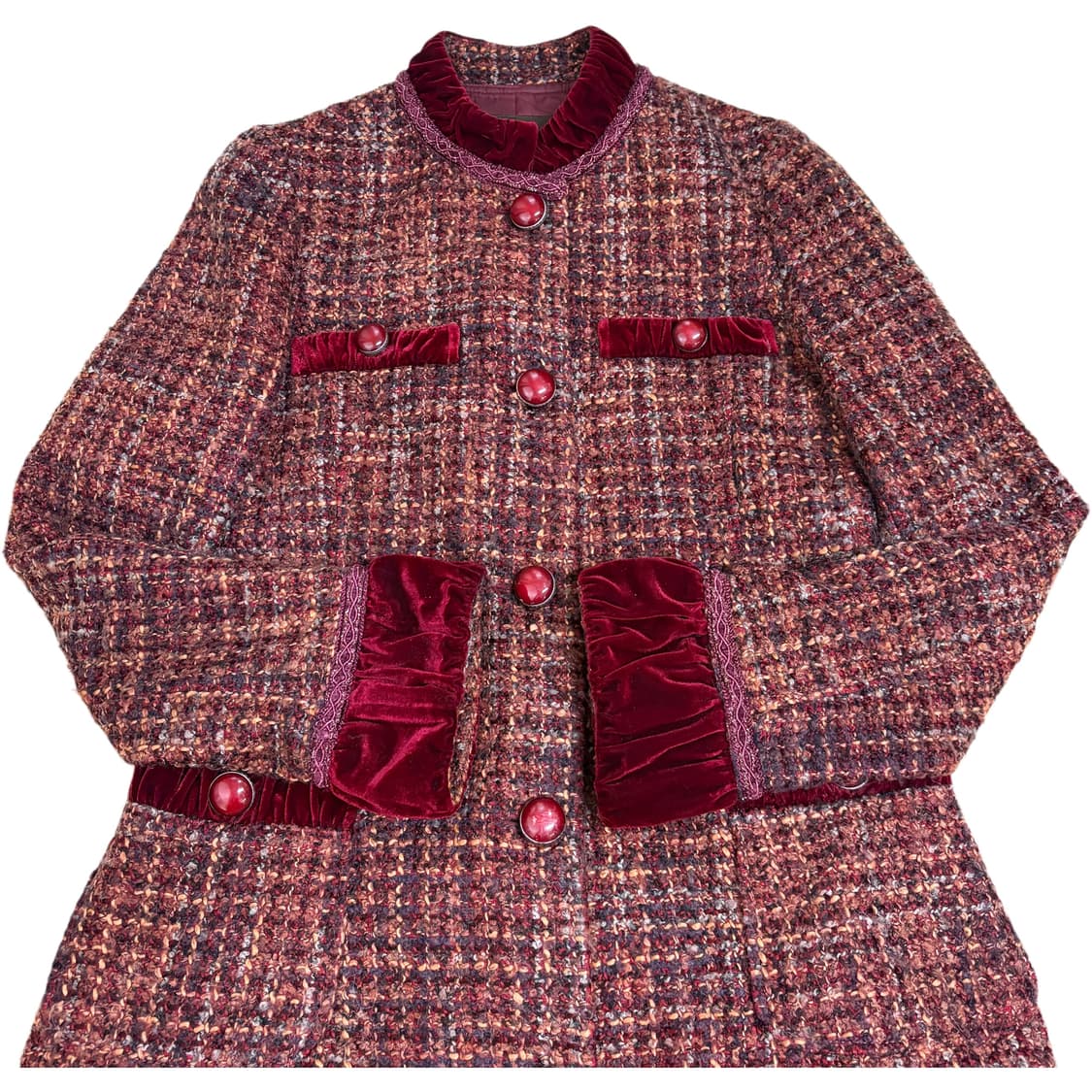 빈티지 다크레드벨벳 포인트 트위드 롱자켓/코트 상품이미지4