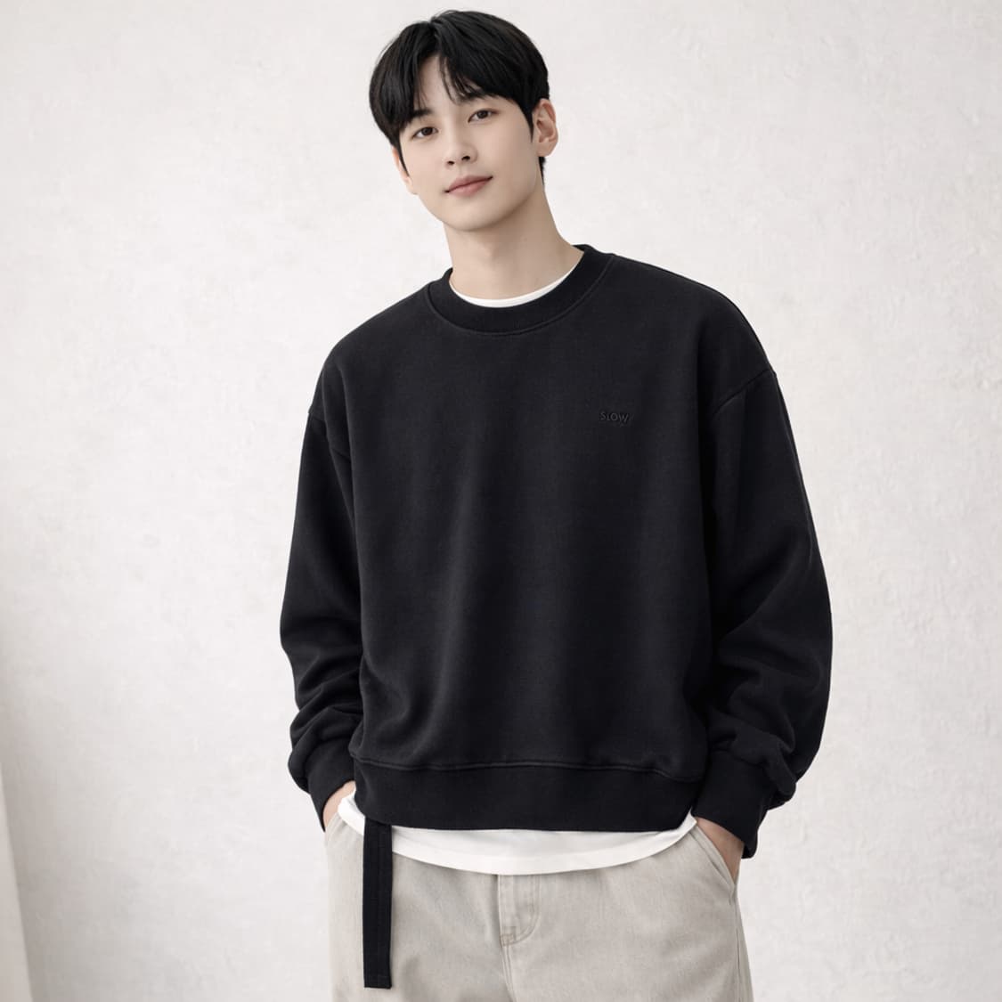 실렌시온 언발 스트랩 오버핏 맨투맨 블랙 상품이미지2