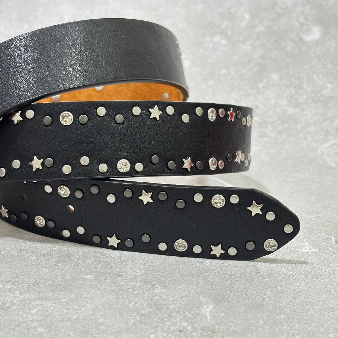 Oribell 트윙클 별 스터드 그로시 소가죽 웨스턴 벨트 블랙 상품이미지10