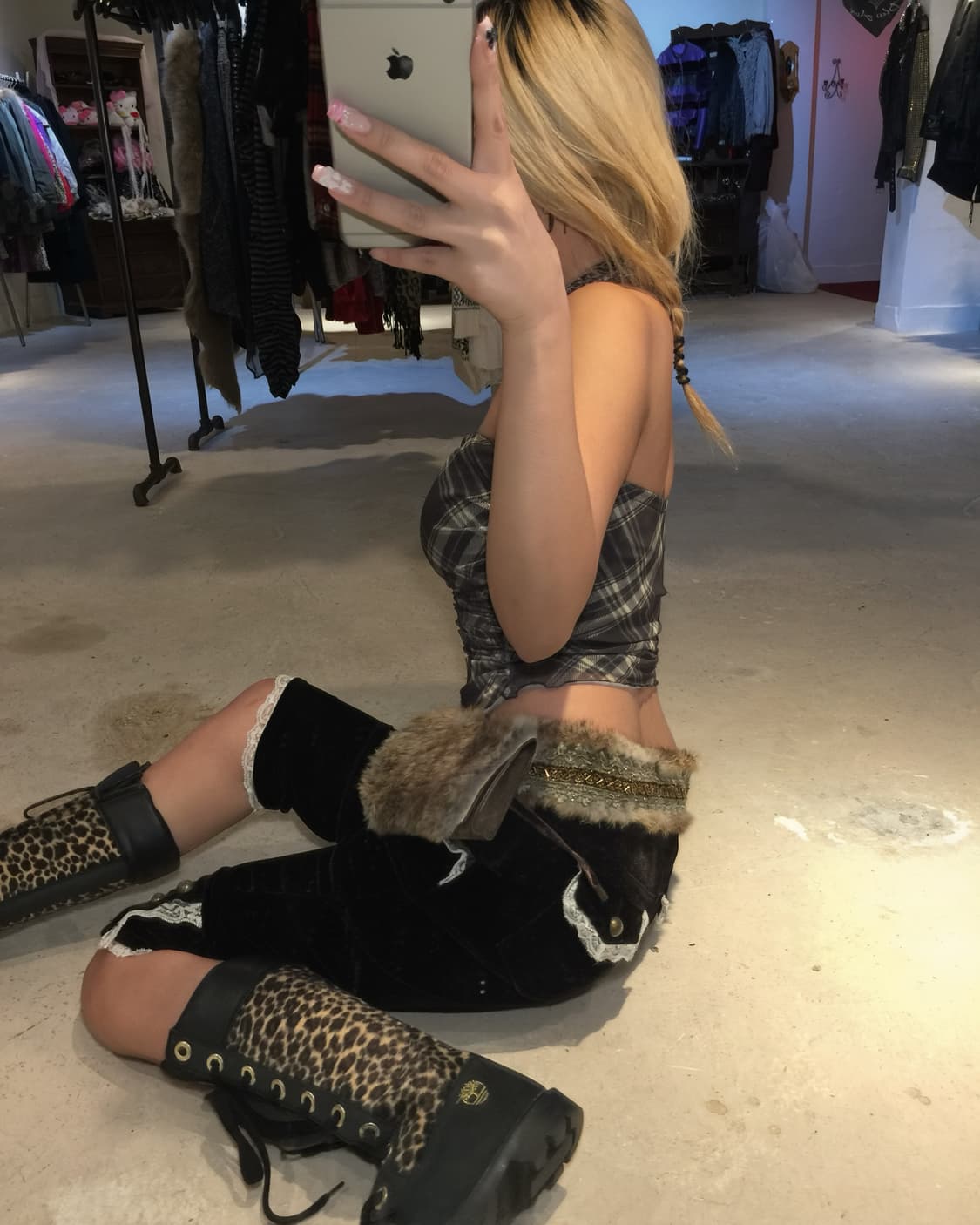 브라운 벨벳 레이스 7부 팬츠 상품이미지6