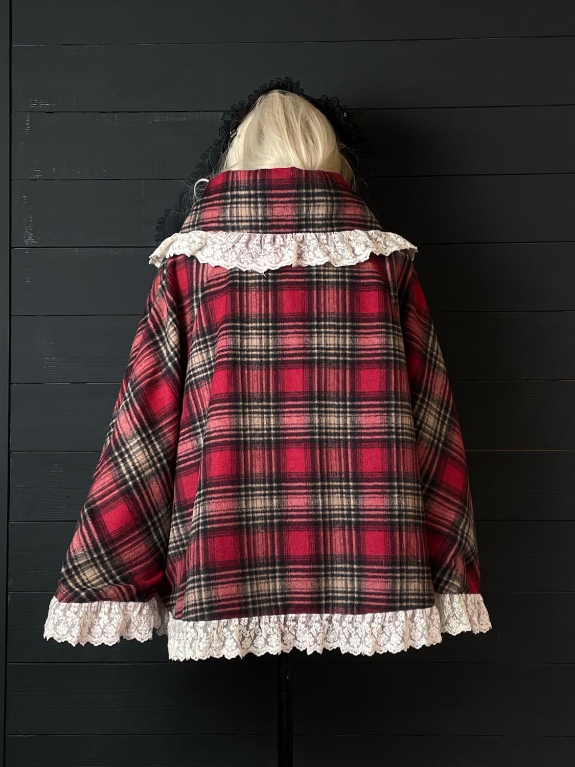 LIZ LISA 리즈리사 나나 레드 체크 패턴 케이프 상품이미지4