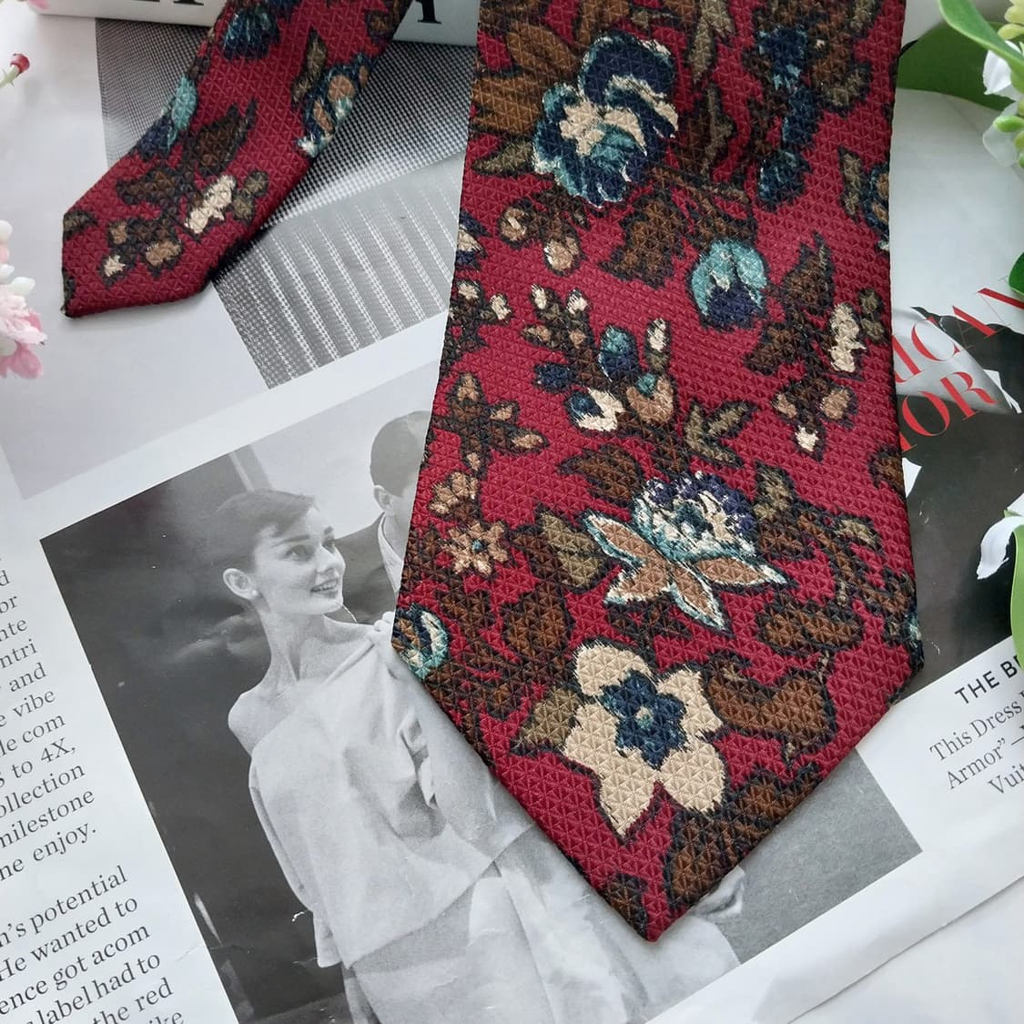 니노 세루티 실크 와인 플로럴 패턴 넥타이 9.5cm A+등급 K1513 상품이미지4