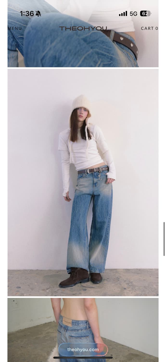 더오유 THEOHYOU 크리즈 워싱 데님 와이드 팬츠 상품이미지1