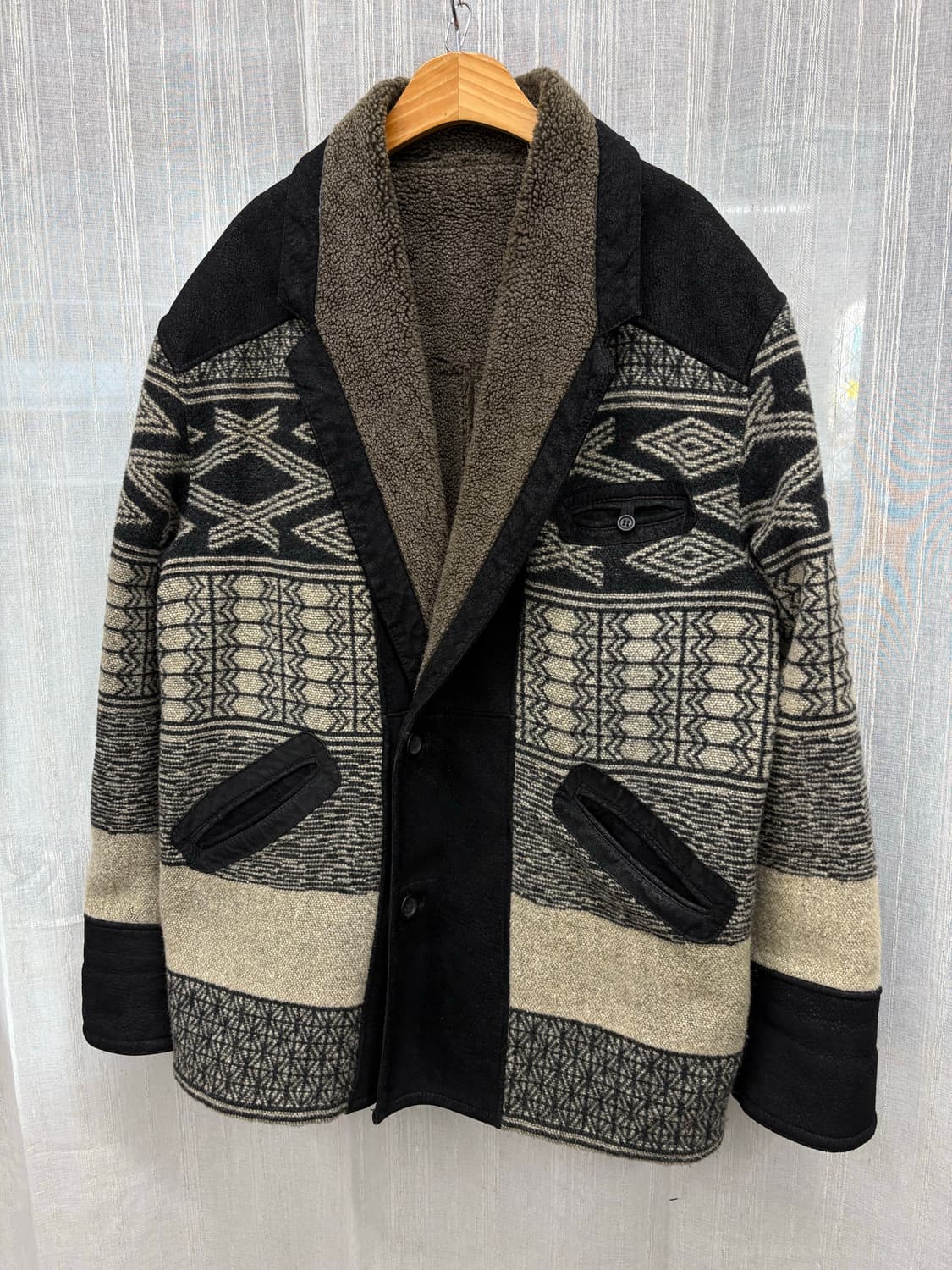 Jean Philippe 에스닉 패턴 쉐르파 숄카라 무스탕 자켓 상품이미지5