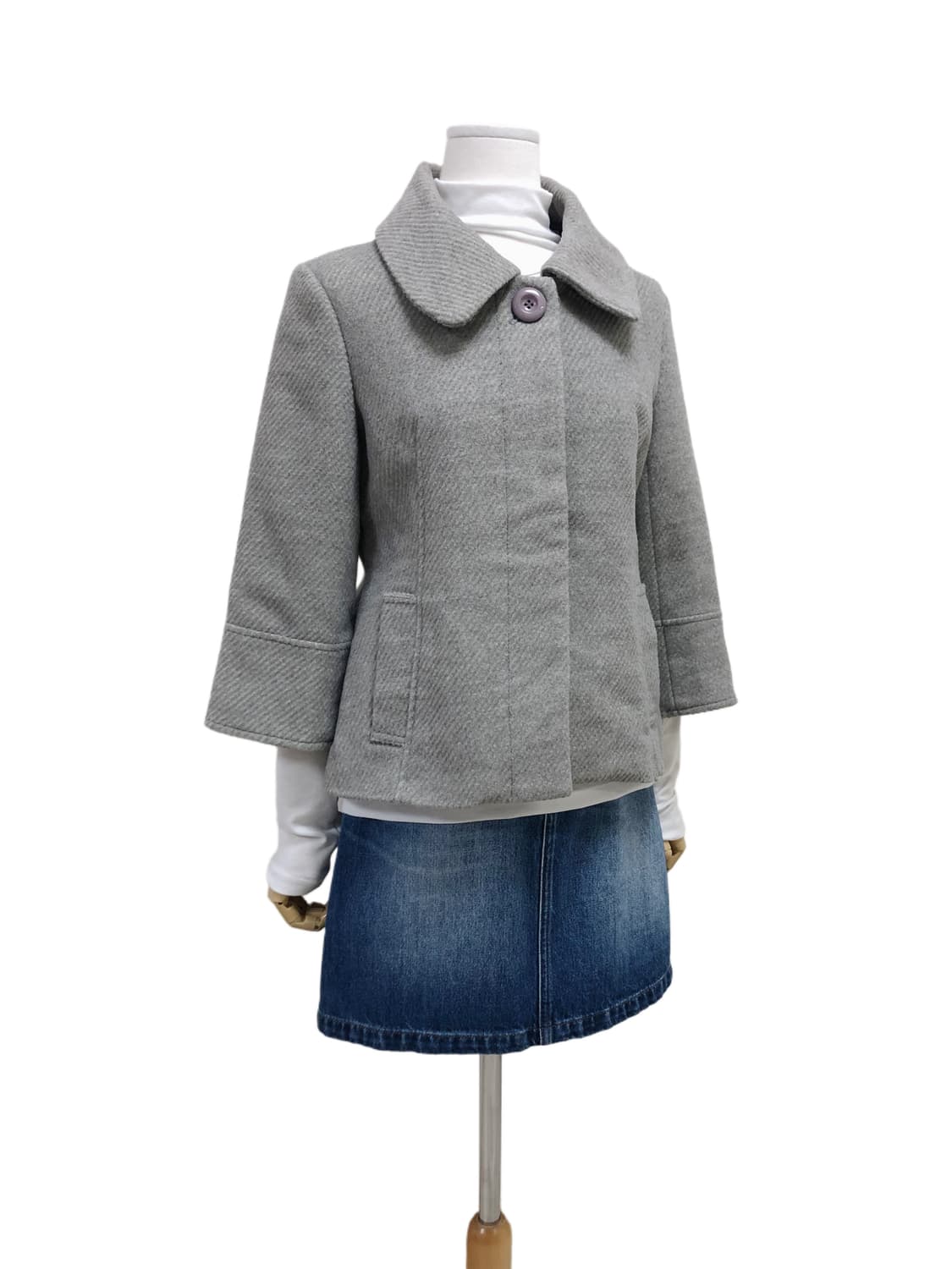 멜란지 그레이 히든 버튼 코트 상품이미지3