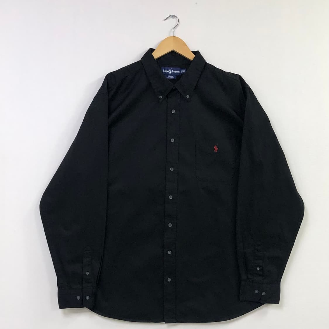 Xxl 폴로 블랙 솔리드코튼 셔츠 상품이미지2