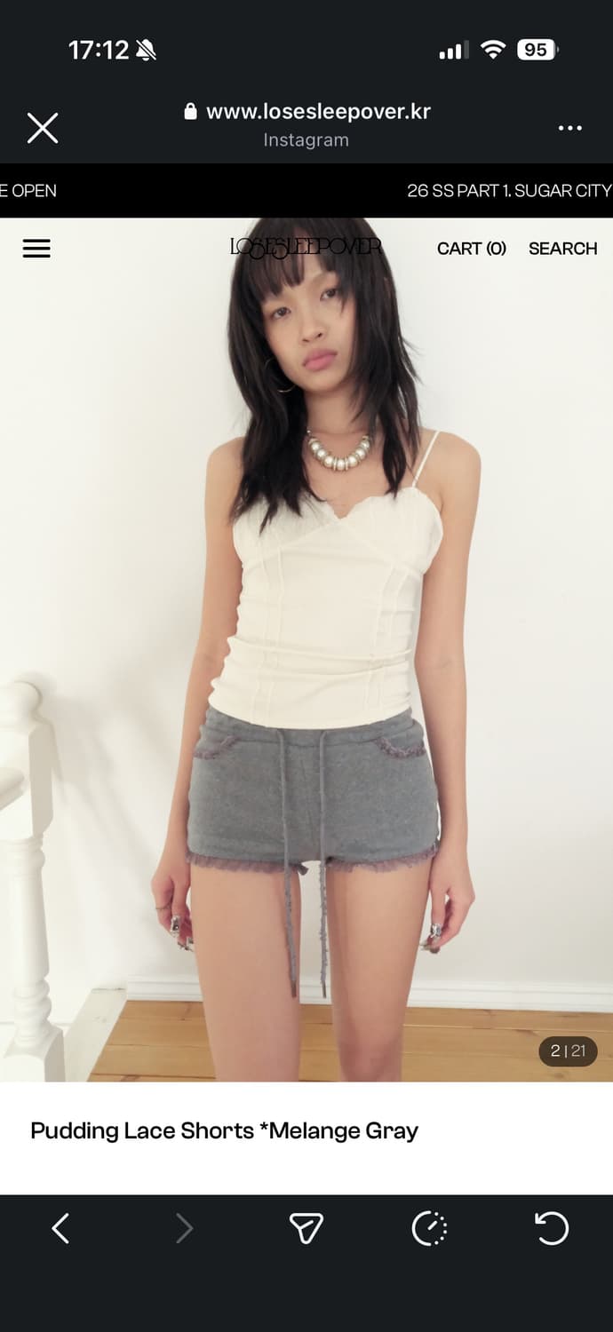 루즈슬립오버 Pudding Lace Shorts *Melange Gray 상품이미지1