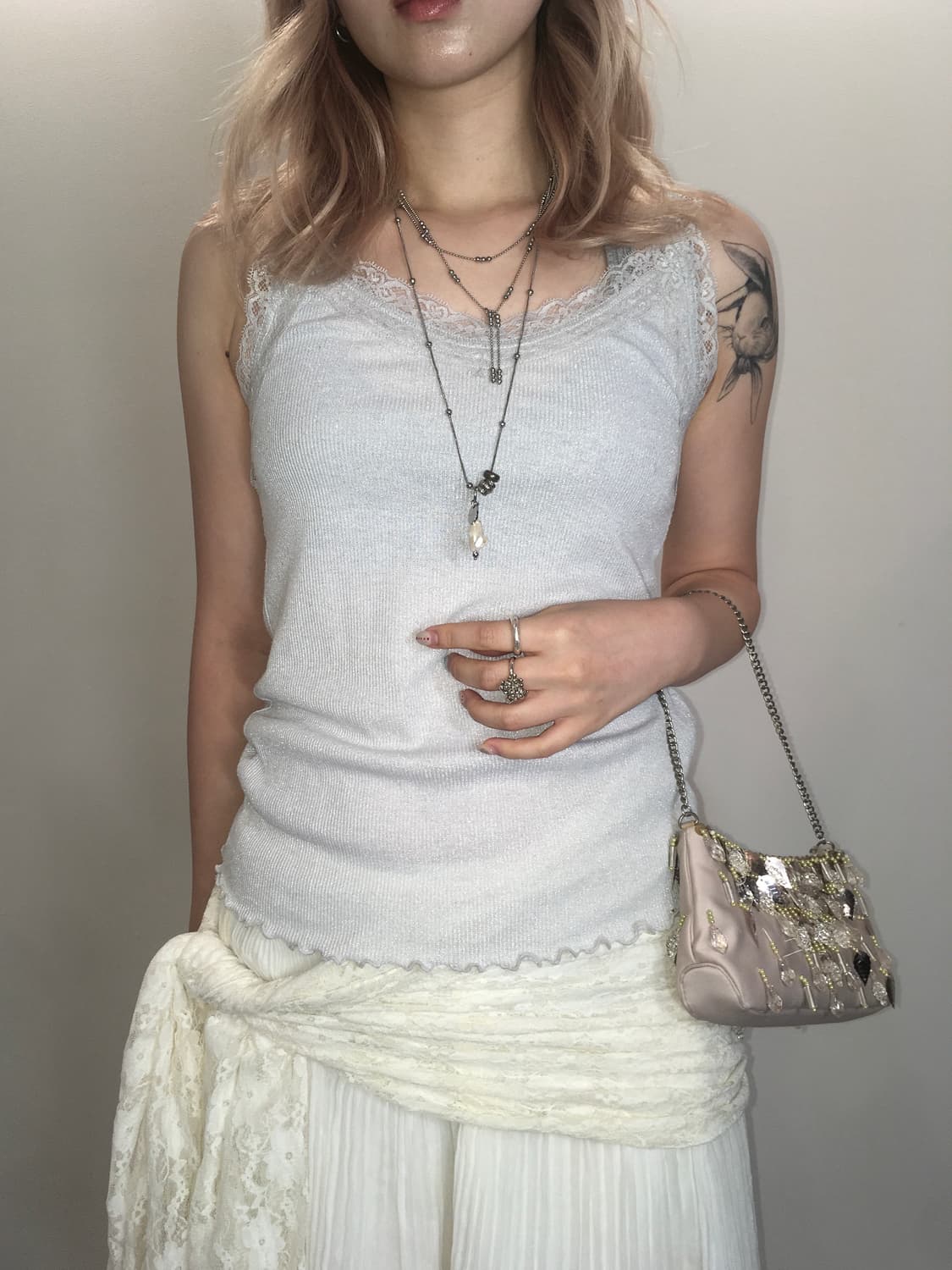 jpn vintage paleblue shimmer lace sleeve 상품이미지2