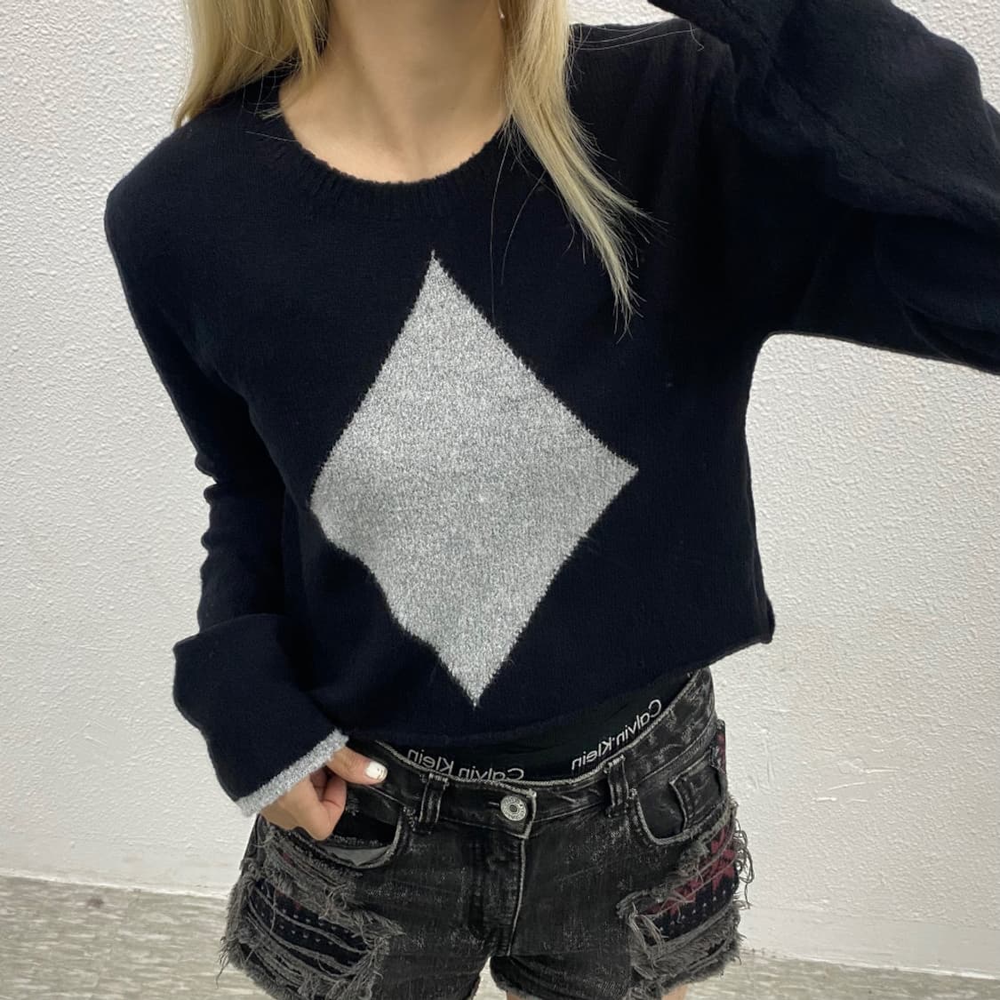 마뗑킴 다이아 블랙 크롭니트 상품이미지2