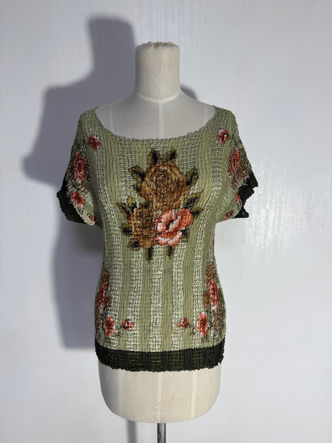 빈티지 로즈 패턴 플리츠 탑 오리엔탈 상품이미지1