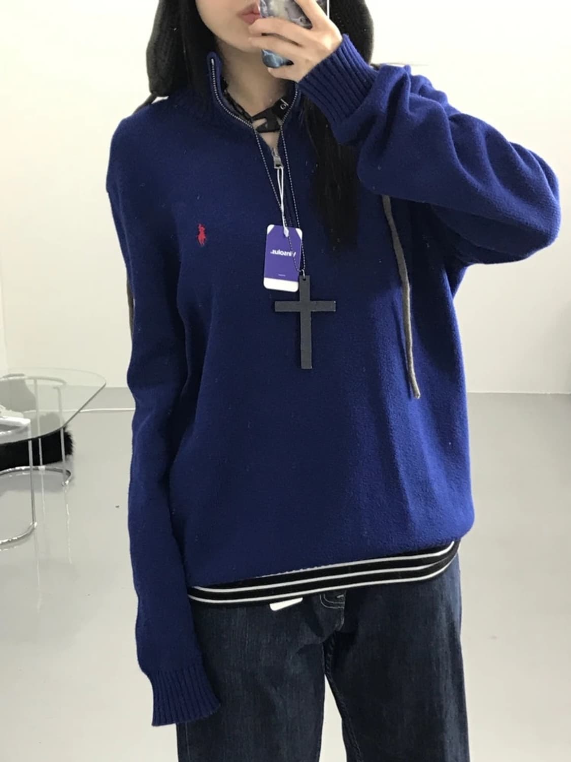 폴로랄프로렌 블루 반집업 니트 상품이미지3