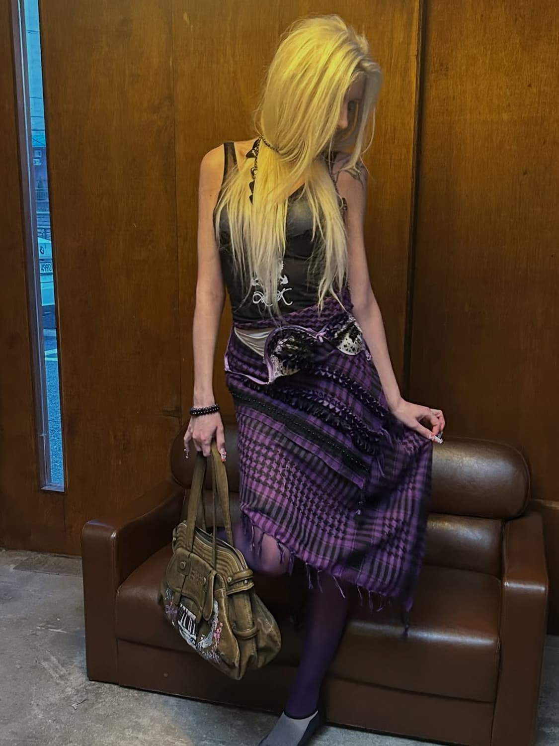 Purple check layered sk 상품이미지7