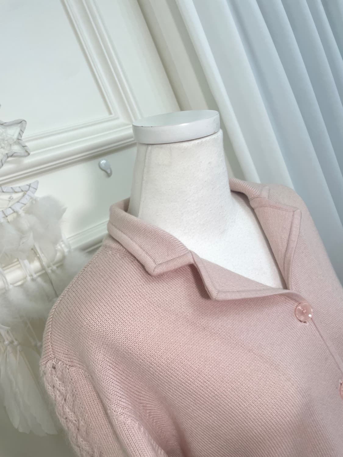sheer pink crochet point collar wool car 상품이미지5