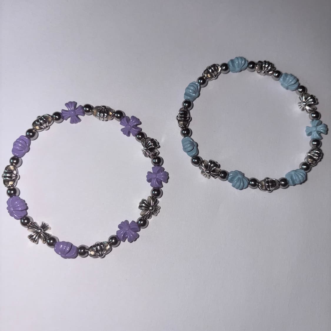 크로스 비즈 실버 팔찌 2종 (보라, 블루 color) 상품이미지1