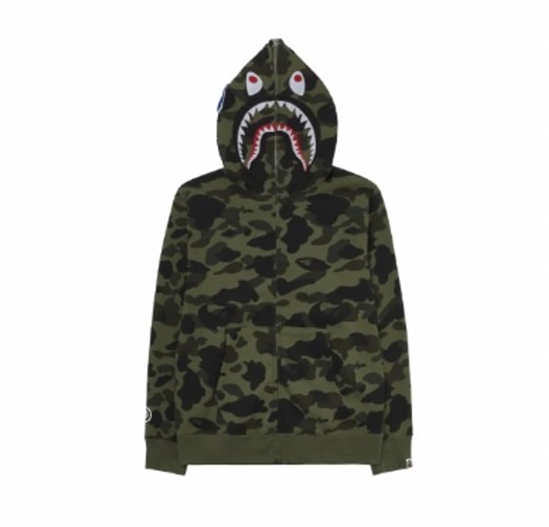 베이프 퍼스트 1st 카모 샤크 풀 집 후드 아미 그린 상품이미지1