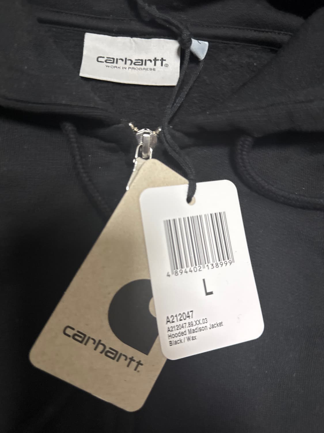 칼하트wip 메디슨 후드집업 블랙 L 상태SS 상품이미지2