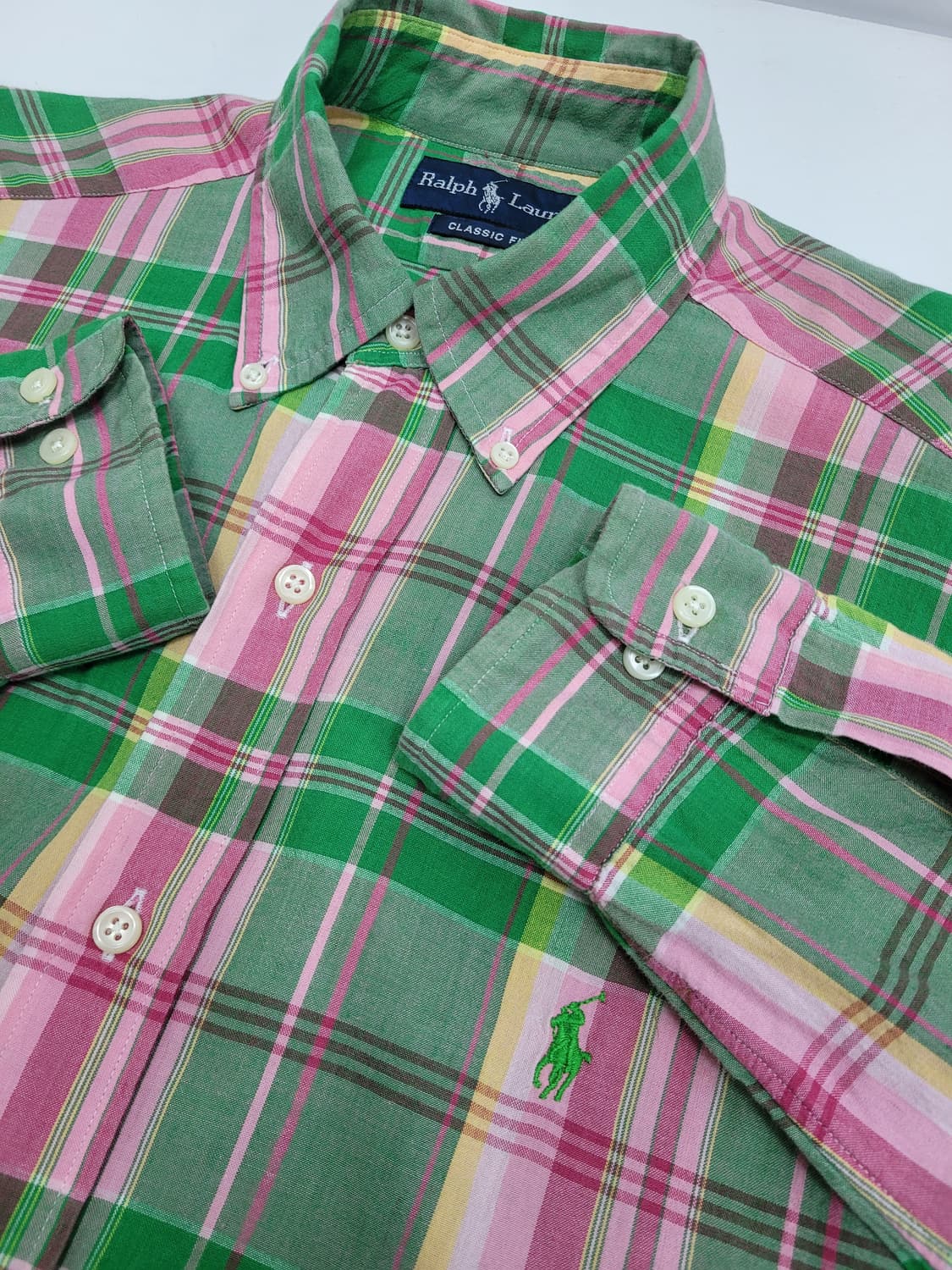 POLO 폴로 랄프로렌 클레식핏 체크 셔츠 / 남 15 M 그린 핑크
 상품이미지4