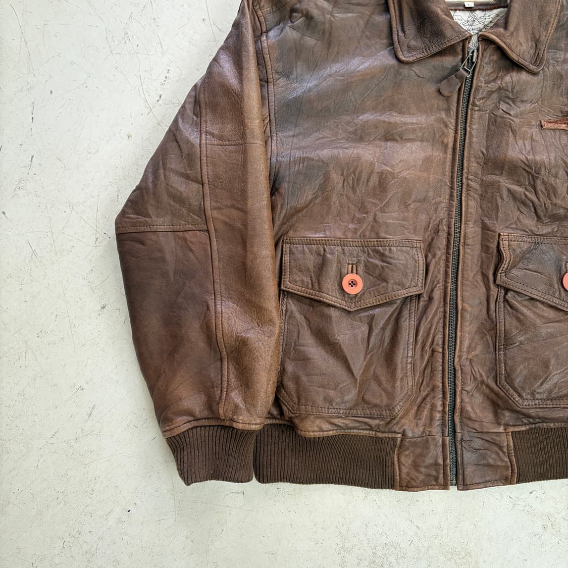 80s ELLE 빈티지 A-2 리얼가죽 자켓 L 상품이미지3