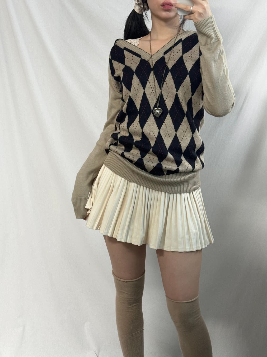 울 아가일 패턴 후디드 니트 상품이미지5