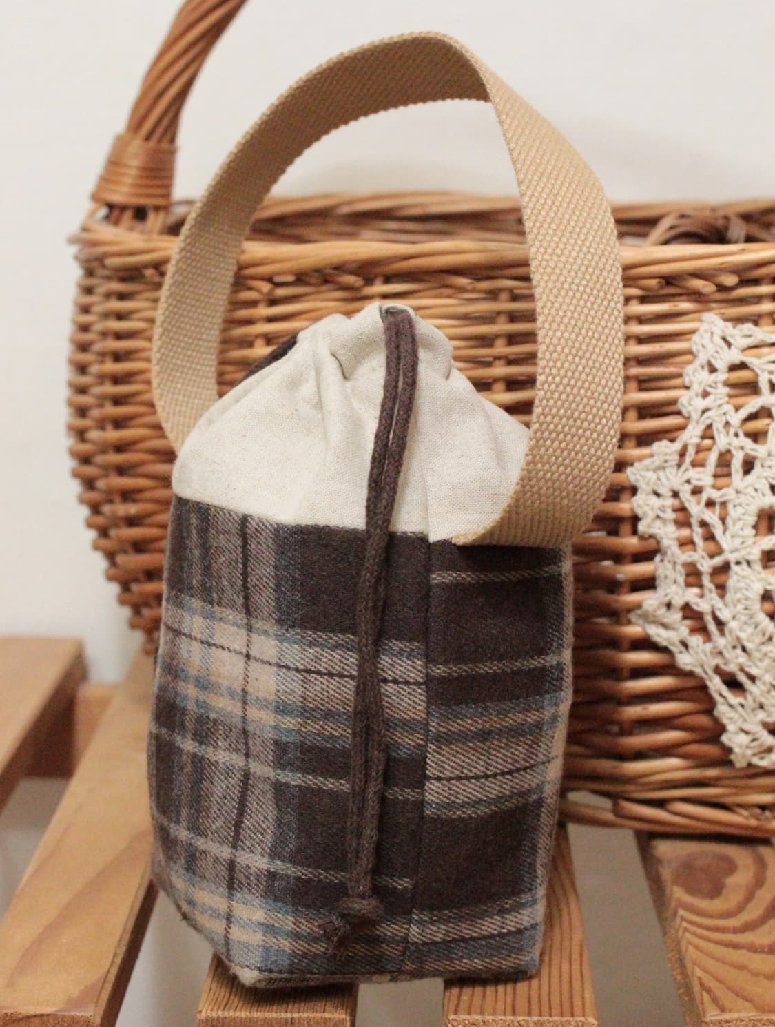 핸드메이드 체크 스트링 파우치 상품이미지3