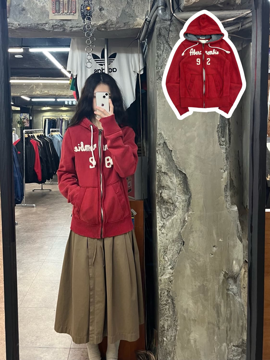 아베크롬비 기모 후드집업 레드 S #csz2771 상품이미지1