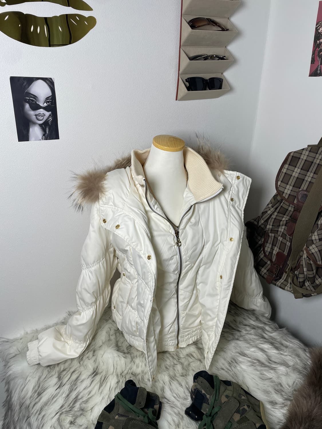 빈티지 화이트 갸루 셔링 패딩 상품이미지6