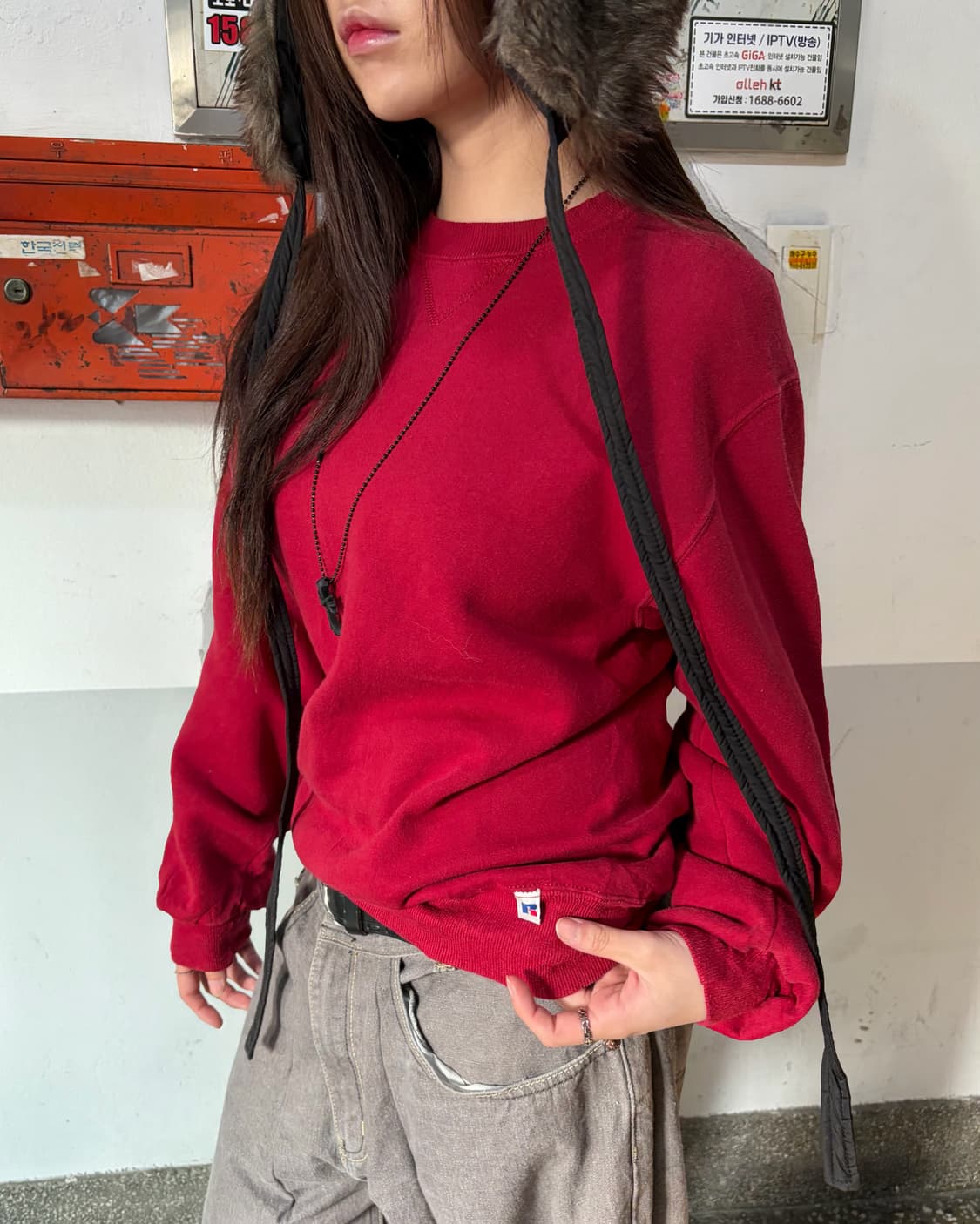 90s RUSSELL 레드 스웻 셔츠 맨투맨 상품이미지3