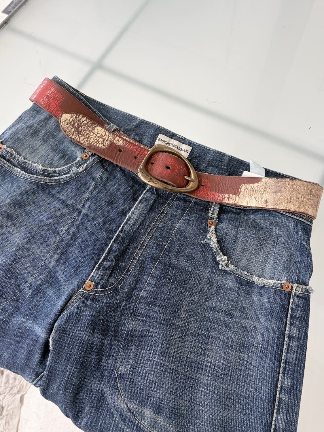 디젤 빈티지 페인팅 레더 벨트 상품이미지1