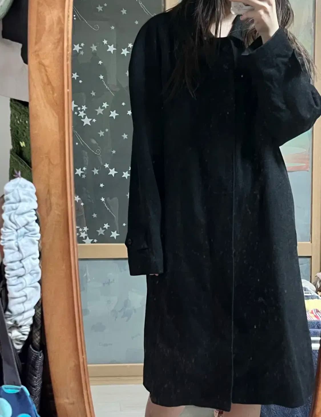 일본 빈티지 캐시미어 블랙 롱 코트 울 갸루 모리걸 하구미 상품이미지6