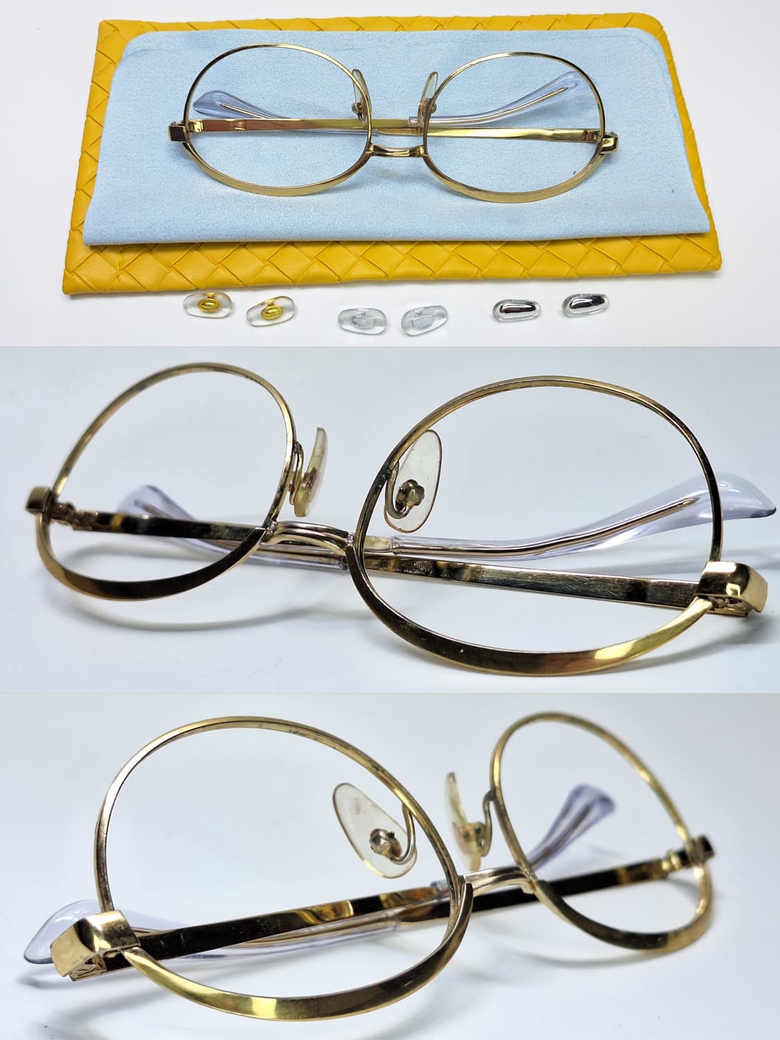 80s 일본제 빈티지 데드스톡/골드 브로우라인 포인트 안경테 133mm 상품이미지2