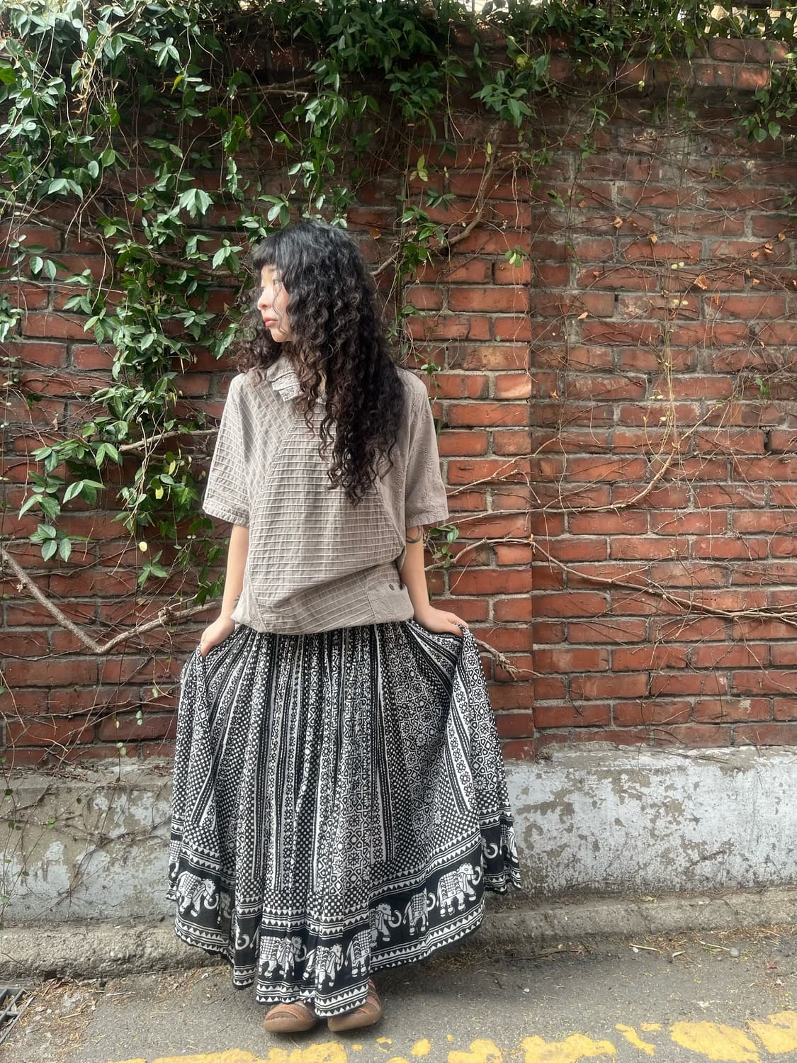 블랙 히피 패턴 롱 스커트 상품이미지1