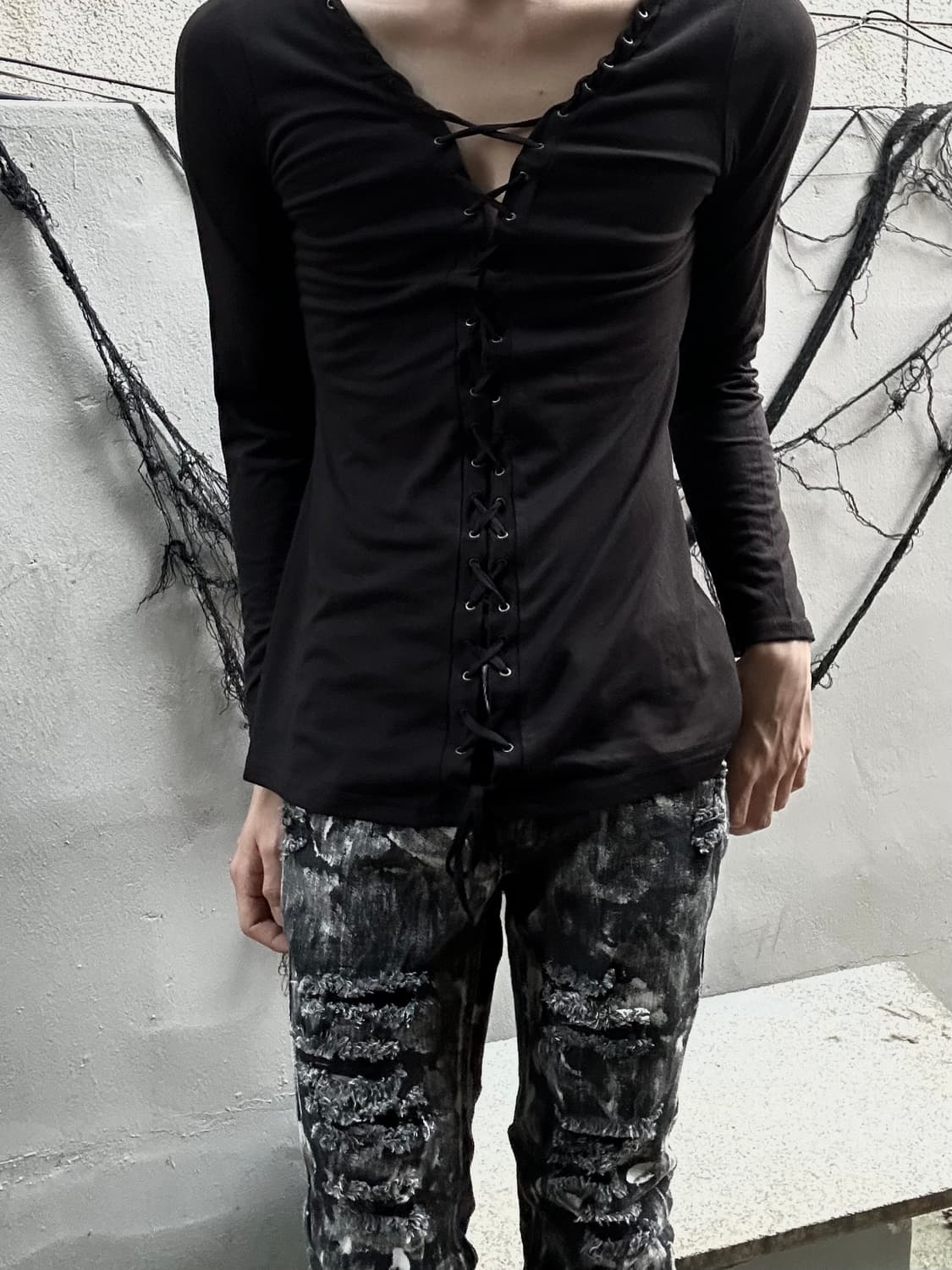 *rare design* JPN 펑크 레이스업 펑크 블랙 롱슬리브 상품이미지1