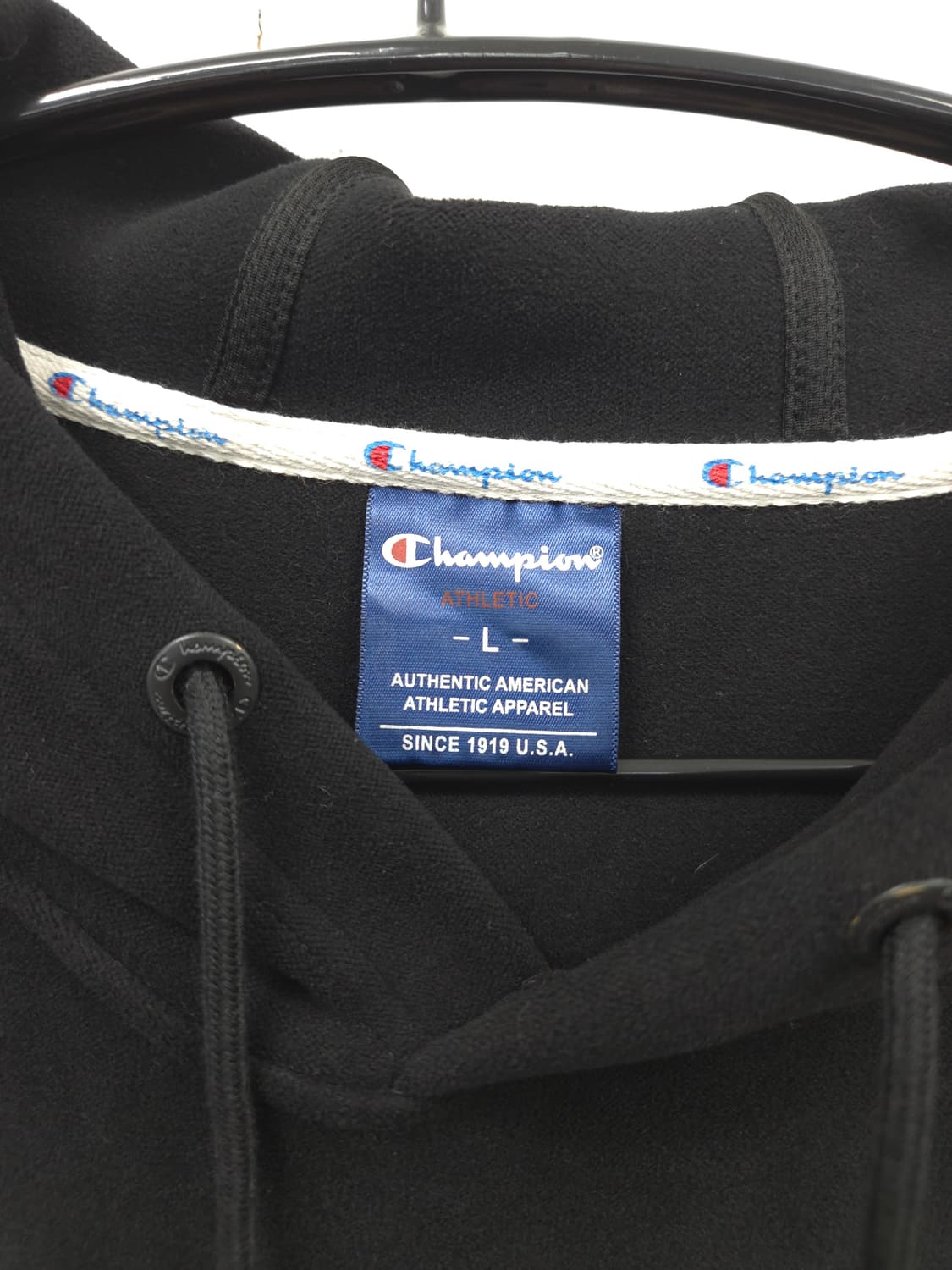 L [대장급]중고유일 챔피온 스웨이드 스펠링 팔자수 블랙 후드티 상품이미지2