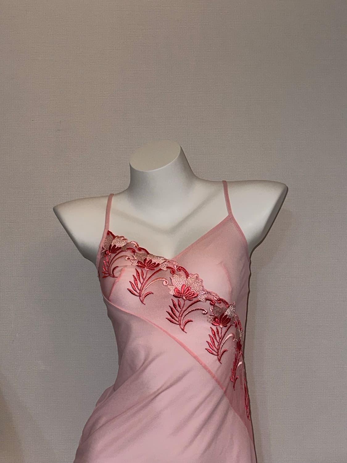 빈티지 핑크 시스루 플라워 오리엔탈 슬리브리스 원피스 상품이미지2