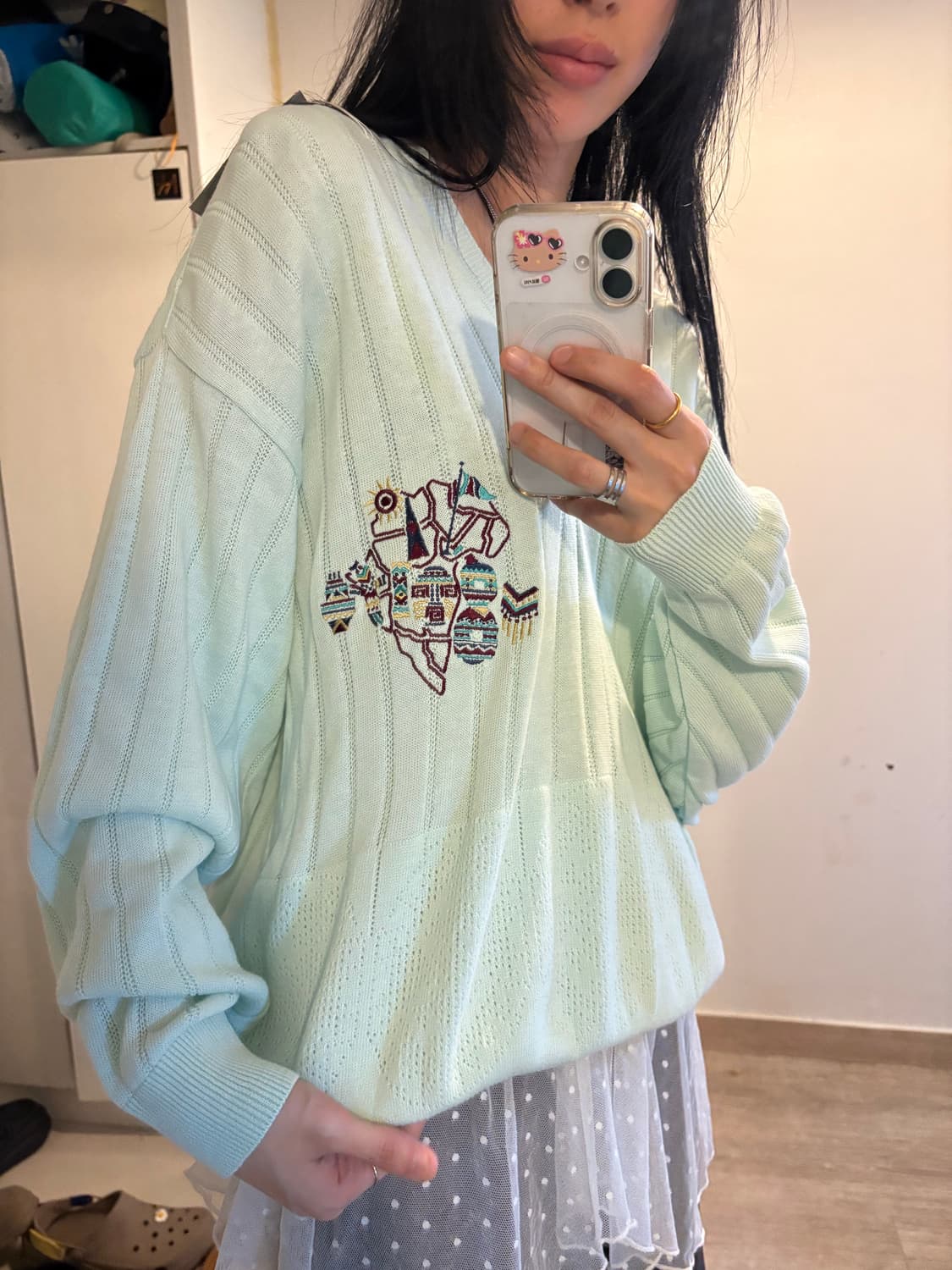 Japanese vintage mint embroidered knit 상품이미지1