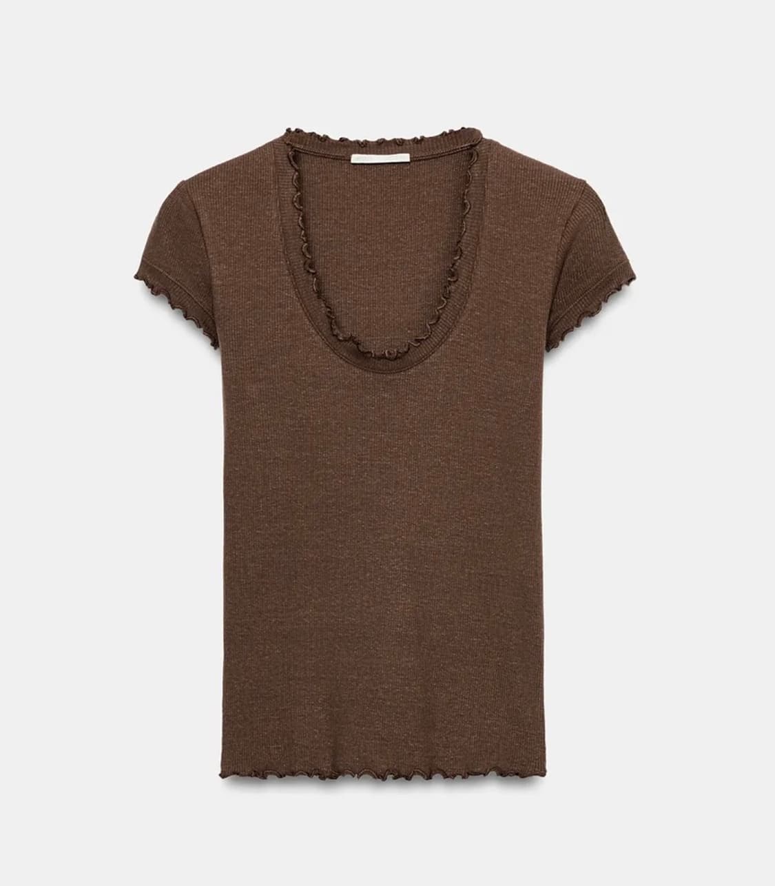 ZARA 자라 리넨 반소매 티셔츠 브라운 상품이미지4