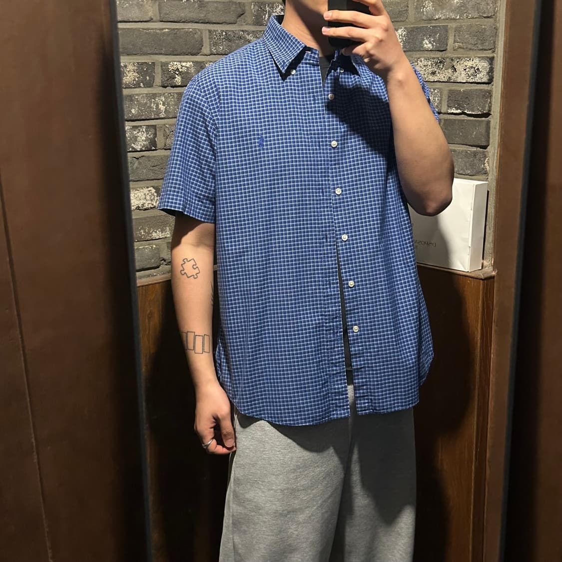 L) 폴로 랄프로렌 블루 체크 포플린 반팔 셔츠 상품이미지8